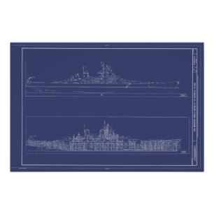 Poster vintage Battleship USS Missouri Blueprints