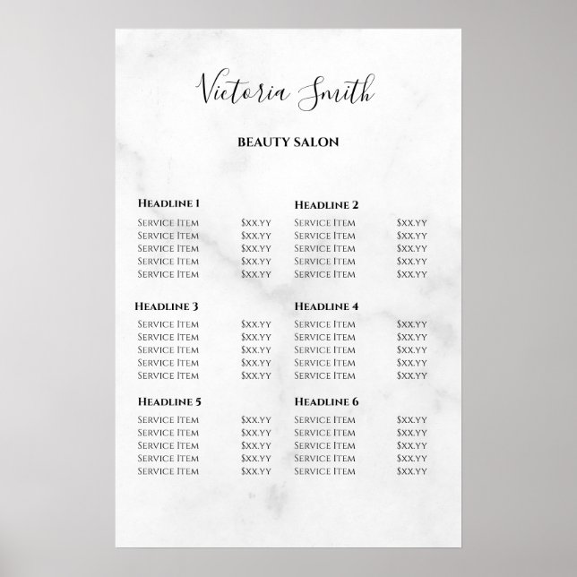Poster Vintage Beauty Salon Price List (Devant)