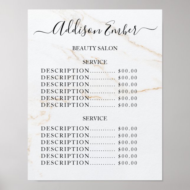 Poster Vintage Beauty Salon Price List (Devant)