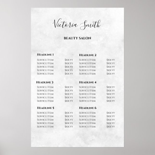 Poster Vintage Beauty Salon Price List (Devant)