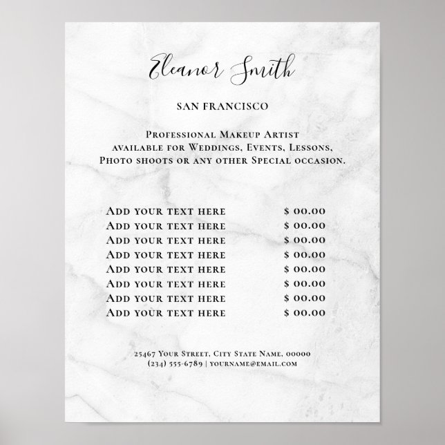 Poster Vintage Beauty Salon Price List (Devant)