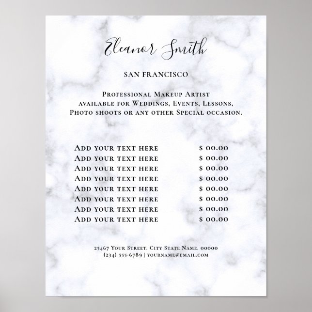 Poster Vintage Beauty Salon Price List (Devant)