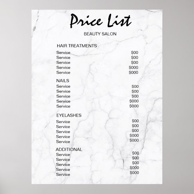 Poster Vintage Beauty Salon Price List (Devant)
