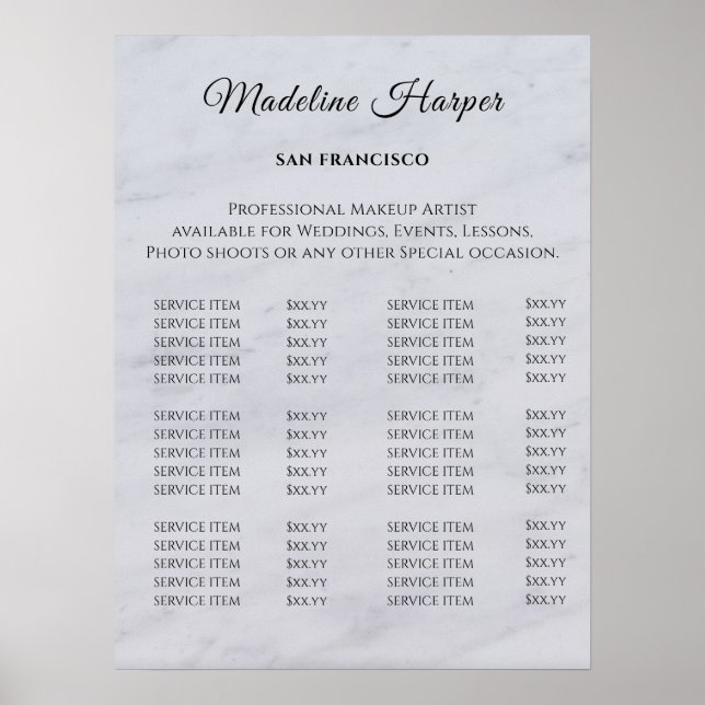 Poster Vintage Beauty Salon Price List (Devant)