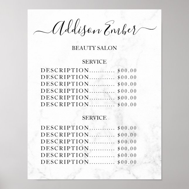 Poster Vintage Beauty Salon Price List (Devant)