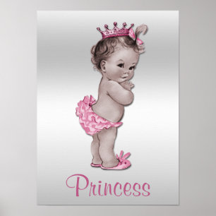 Poster Vintage bébé princesse rose et argent