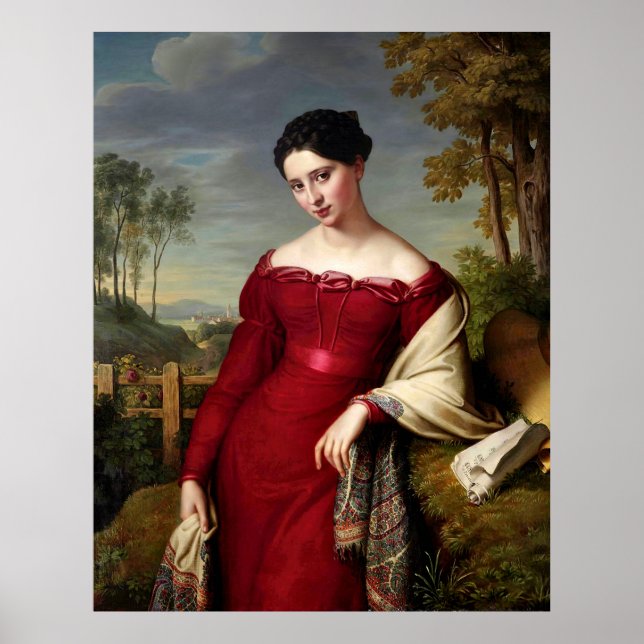 Poster Vintage Belle Dame En Rouge (Devant)