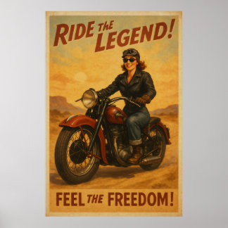 Poster Vintage Biker Freedom Art - Retro Ride Loves