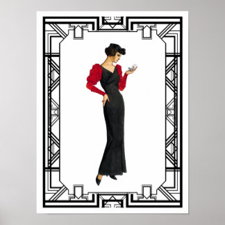 Poster Vintage Black and White 1930 Evening Gown