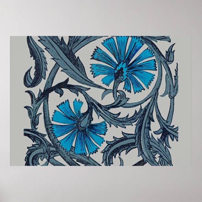 Poster vintage blue antiflower graphic (Devant)
