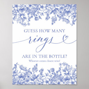 Poster Vintage Blue Floral Devinez combien de anneaux Jeu