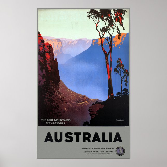 Poster Vintage Blue Mountains Australie Voyage (Devant)