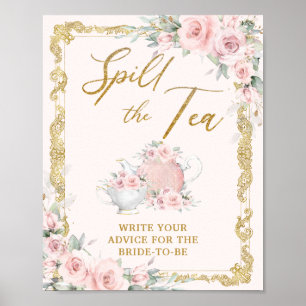 Poster Vintage Blush Floral Bridal Shower Spill the Tea