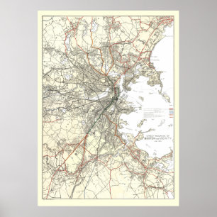 Poster Vintage Boston Transit Line Map