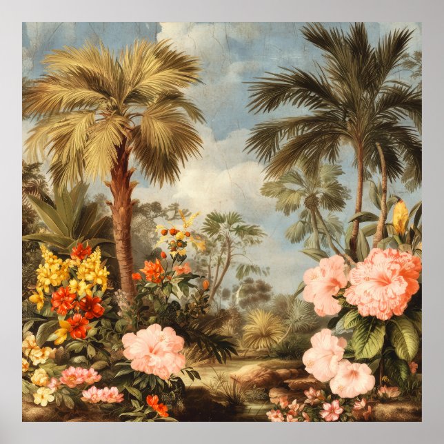 Poster Vintage Botanical Tropical Palms (Devant)