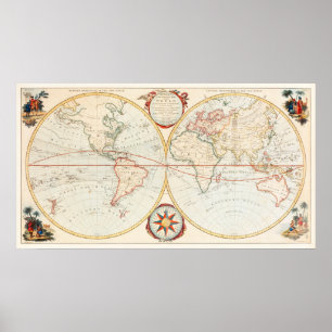 Poster Vintage Bowles Pocket Map Du Monde