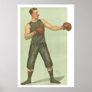 Poster Vintage Boxer with Long Green Trunks