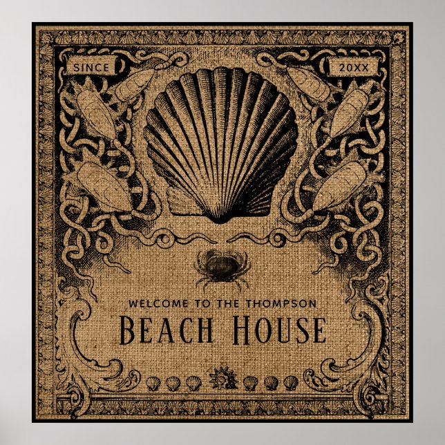Poster Vintage Burlap Beach House (Devant)