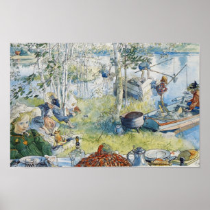 Poster Vintage Carl Larsson Cray Pêche Avec La Famille