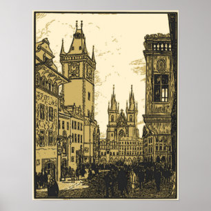 Poster Vintage carré du Vieux Prague