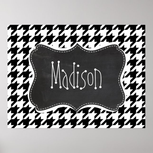 Poster Vintage Chalkboard look; Black & White Houndstooth (Devant)