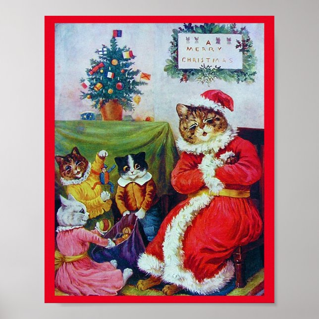 Poster Vintage Chat Noël, Louis Wain (Devant)
