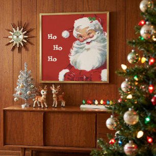 Poster Vintage Christmas, Jolly Santa Claus Winking