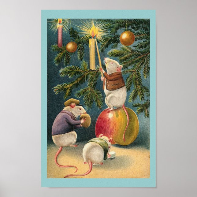Poster Vintage Christmas Mice (Devant)