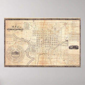 Poster Vintage City Map of Indianapolis 1836