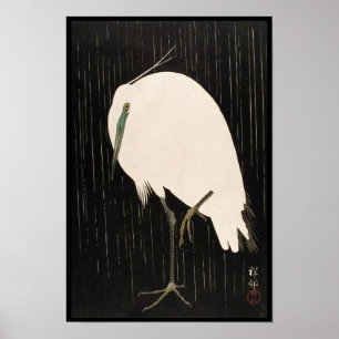 Poster Vintage classique japonais ukiyo-e grue blanche ar