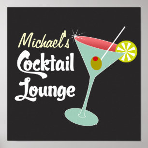 Poster vintage, cocktails en verre de Martini