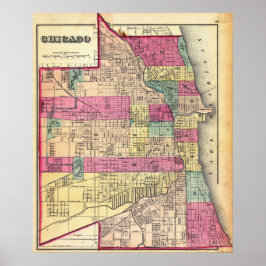 Poster Vintage Colorful Map of Chicago