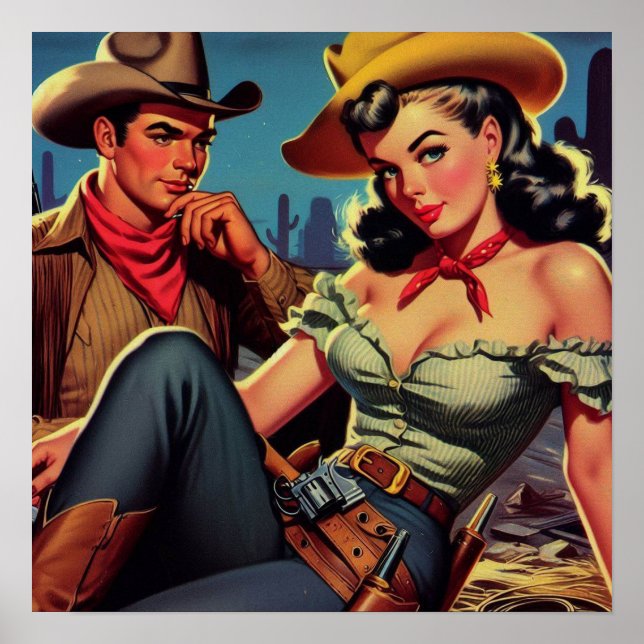 Poster Vintage Cowboy et Cowgirl (Devant)