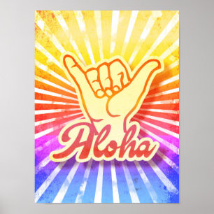 Poster Vintage Cravate Aloha Hang Loose Shaka Main