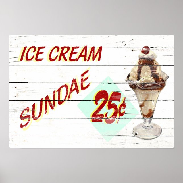 Poster Vintage crème glacée Sundae (Devant)