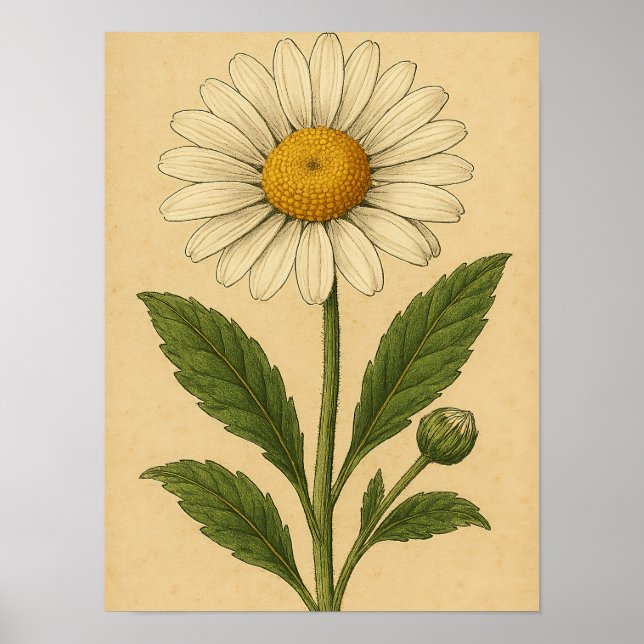 Poster Vintage Daisy on Weathered Paper (Devant)