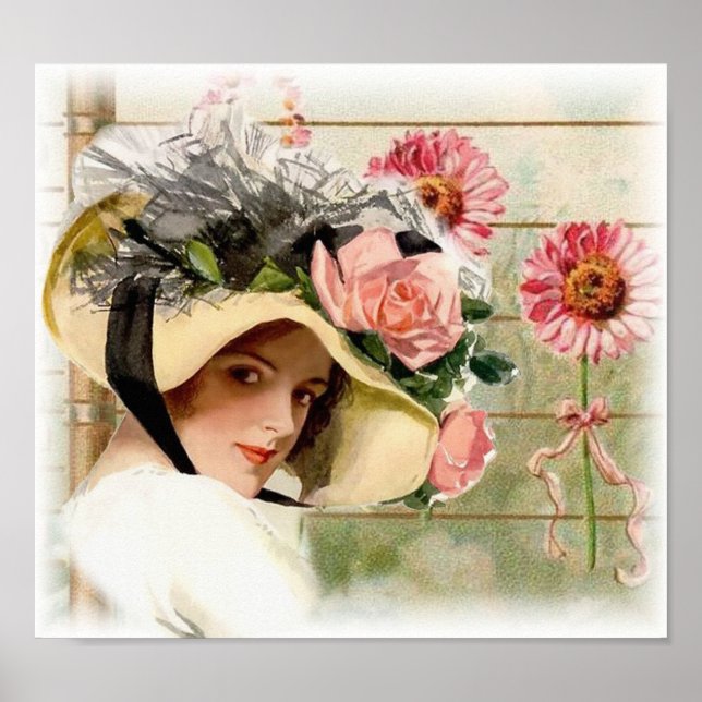 Poster Vintage dame aux fleurs. (Devant)