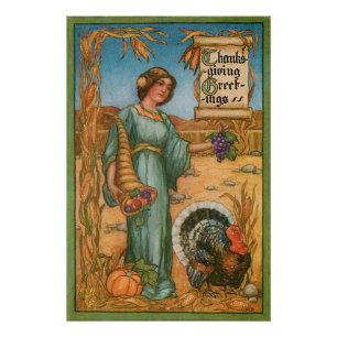 Poster Vintage Dame Avec Cornucopia