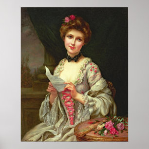 Poster Vintage Dame Élégante Avec Roses