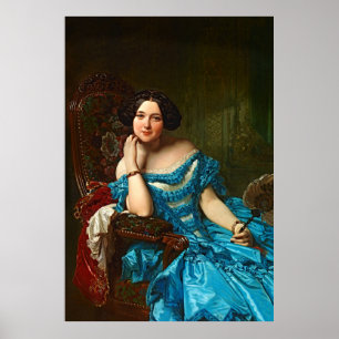 Poster Vintage Dame Élégante En Robe Vert Bleu