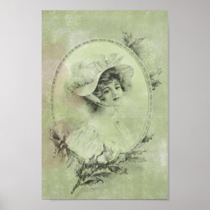 Poster Vintage Dame Victorienne Élégante En Dentelle Perl