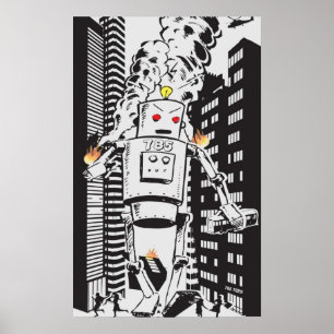 Poster vintage d'attaque de robot