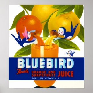 Poster vintage de jus d'orange de Bluebird