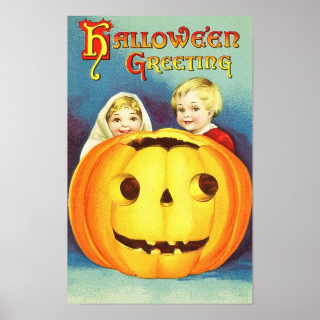 Poster vintage de salutation Halloween (Devant)