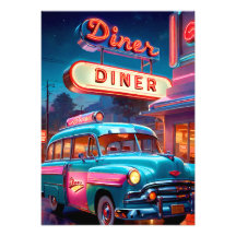 Poster Vintage Diner Lichter
