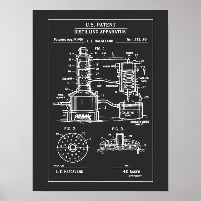 Poster Vintage Distillation Patent Blueprint (Devant)