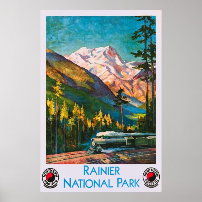 Poster vintage du parc national Rainier (Devant)