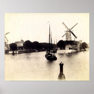 Poster Vintage Dutch Image, moulin à vent Schiedam