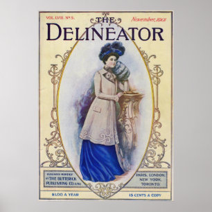 Poster Vintage Edwardian Magazine Cover and Woman in Blu