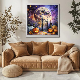 Poster vintage Éffrayant Halloween Night Bat